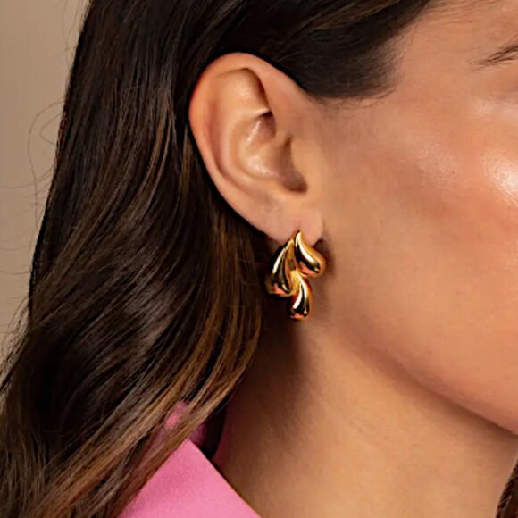 NEW~ Anthropologie Adina Eden Solid Triple Puffy Teardrop Stud Earrings - Picture 2 of 9